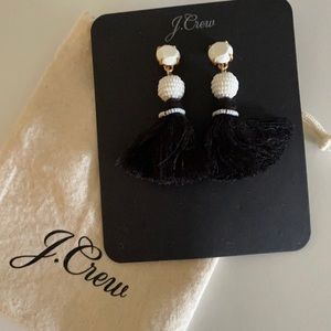 JCrew Tassel Ball Earrings - Black and White